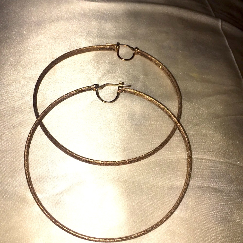 Large Rose Colored  Textured Gold Hoops